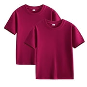 Elvqul Boys Tops Comfortable Hot Pink Short Sleeve Crew Neck 2 Pack Solid Cotton Shirts for Boys
